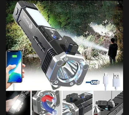 8-in-1 Rechargeable LED Flashlight with Emergency Tools.