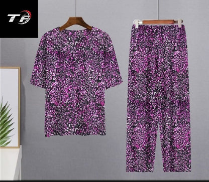 Cotton Jersey Ladies Sleep Suit – Shirt & Trouser (Random Print)