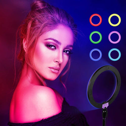 Set of Multi-Use 16 RGB Color 26cm Ring Light with 3 Soft Mode Options and 7ft Stand - (Ring light With 7Fit Tripod Stand)