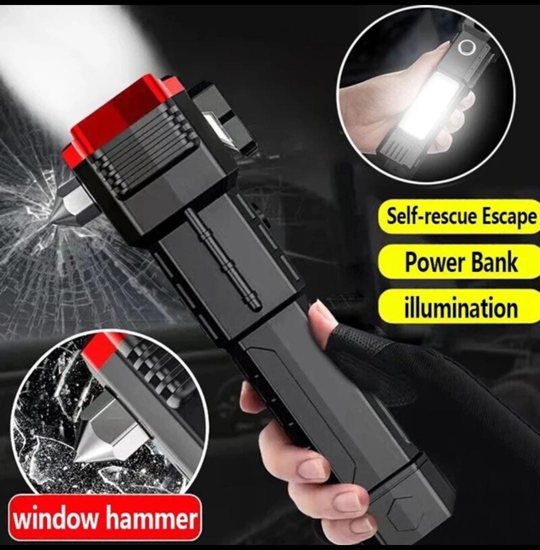 8-in-1 Rechargeable LED Flashlight with Emergency Tools.