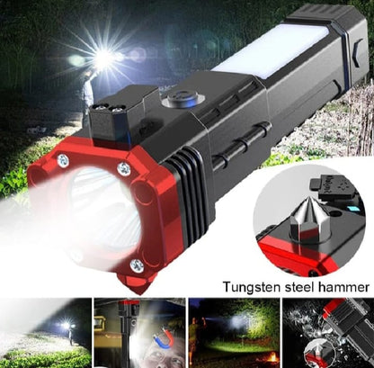 8-in-1 Rechargeable LED Flashlight with Emergency Tools.