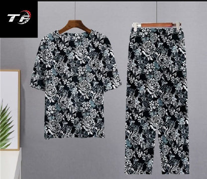 Cotton Jersey Ladies Sleep Suit – Shirt & Trouser (Random Print)