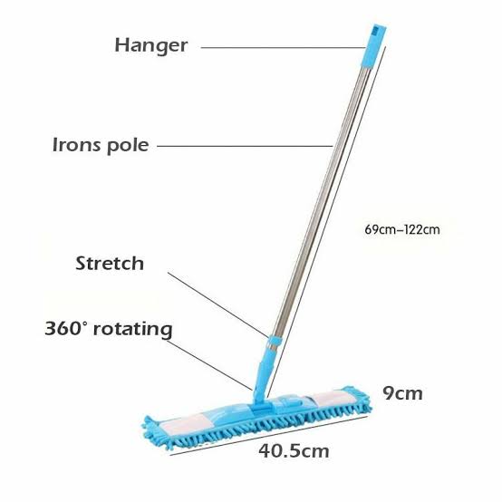 Microfiber Flat Mop floor cleaner with Extendable and Adjustable Steel Rod Mop.