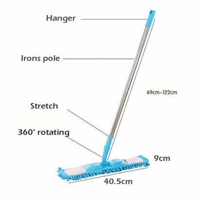 Microfiber Flat Mop floor cleaner with Extendable and Adjustable Steel Rod Mop.