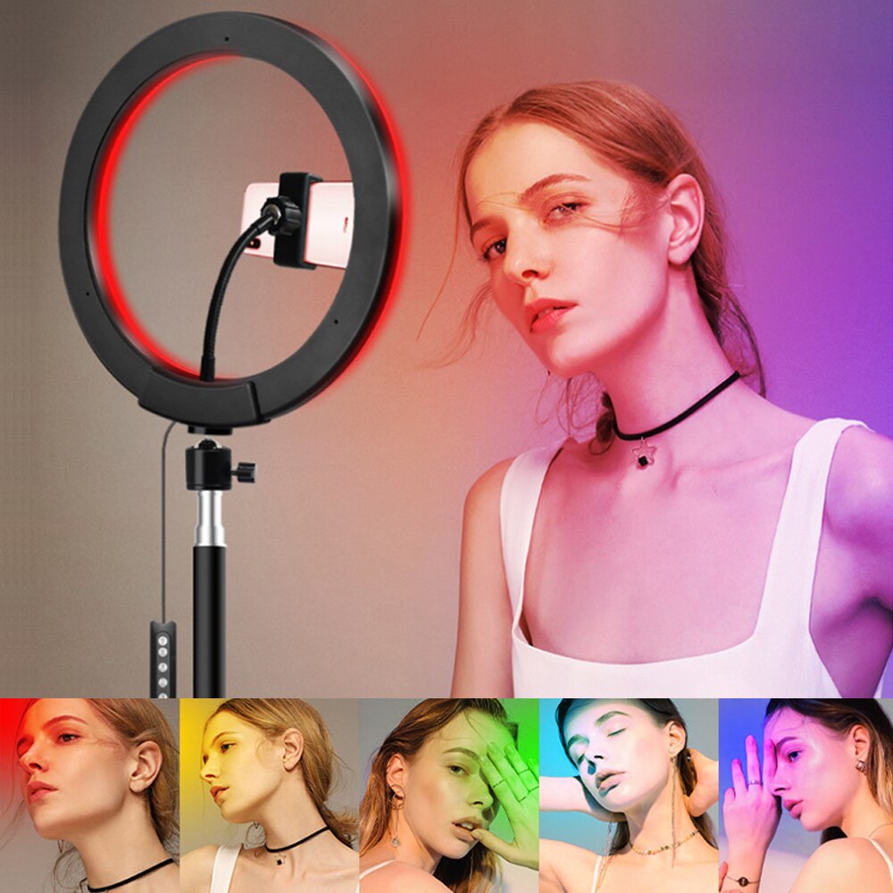 Set of Multi-Use 16 RGB Color 26cm Ring Light with 3 Soft Mode Options and 7ft Stand - (Ring light With 7Fit Tripod Stand)