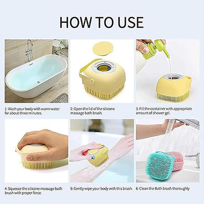 Silicon Massage Bath Brush for Pets - Body Wash Scrub Brush Refill with Soap, Shampoo and Gel.