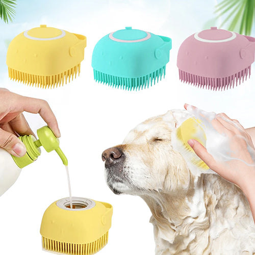 Silicon Massage Bath Brush for Pets - Body Wash Scrub Brush Refill with Soap, Shampoo and Gel.