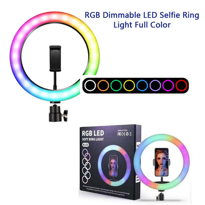 Set of Multi-Use 16 RGB Color 26cm Ring Light with 3 Soft Mode Options and 7ft Stand - (Ring light With 7Fit Tripod Stand)