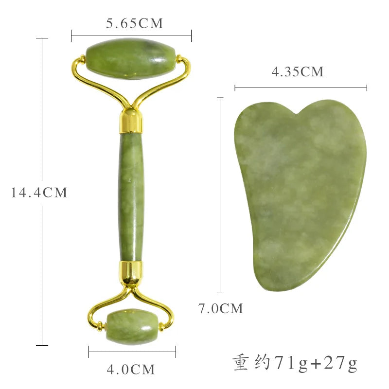 Anti-Aging Natural Stone Jade Roller With Gua-Sha For Face Massage Skin.