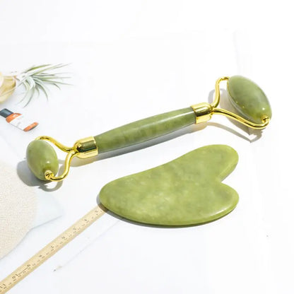 Anti-Aging Natural Stone Jade Roller With Gua-Sha For Face Massage Skin.