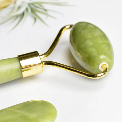 Anti-Aging Natural Stone Jade Roller With Gua-Sha For Face Massage Skin.