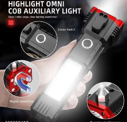 8-in-1 Rechargeable LED Flashlight with Emergency Tools.