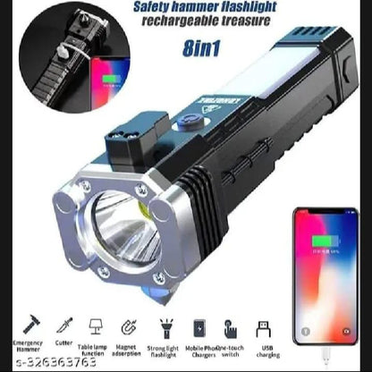 8-in-1 Rechargeable LED Flashlight with Emergency Tools.