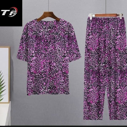 Cotton Jersey Ladies Sleep Suit – Shirt & Trouser (Random Print)