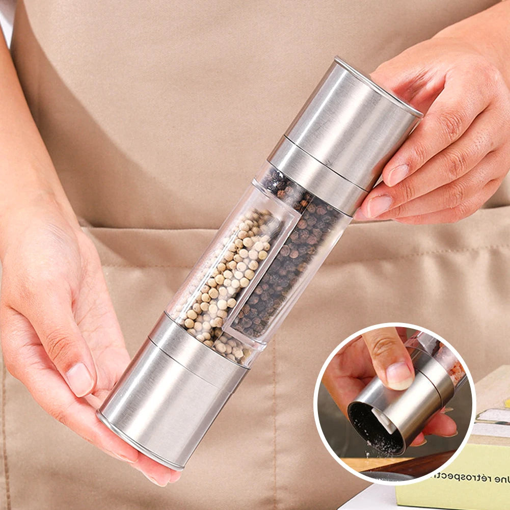 2 In 1 Stainless Steel Manual Live Salt and Pepper Grinder