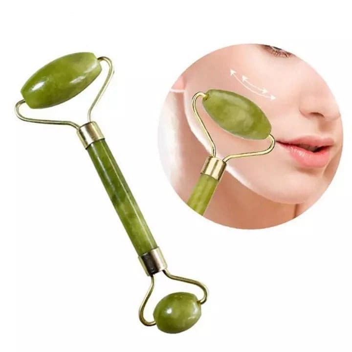 Anti-Aging Natural Stone Jade Roller With Gua-Sha For Face Massage Skin.