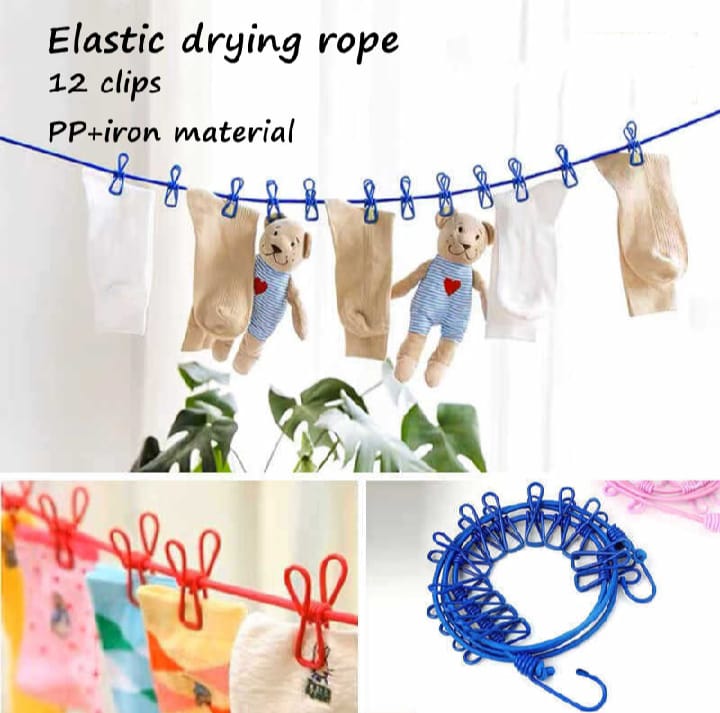 Portable Clothesline with 12 Clips & 2 Hooks