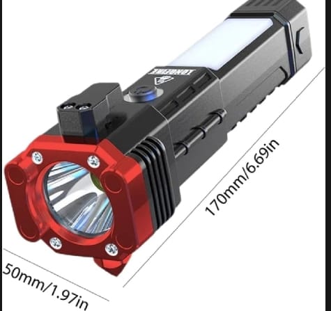 8-in-1 Rechargeable LED Flashlight with Emergency Tools.